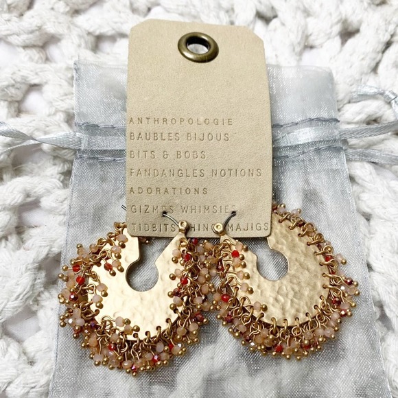 Anthropologie Tana Beaded Gold Hoop Earrings Pink